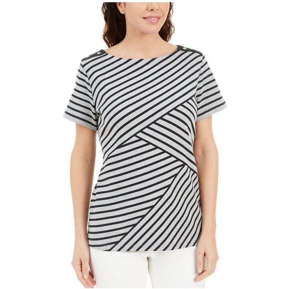 Karen Scott Asymmetrical Striped Top Smoke Black XL - Picture 1 of 1